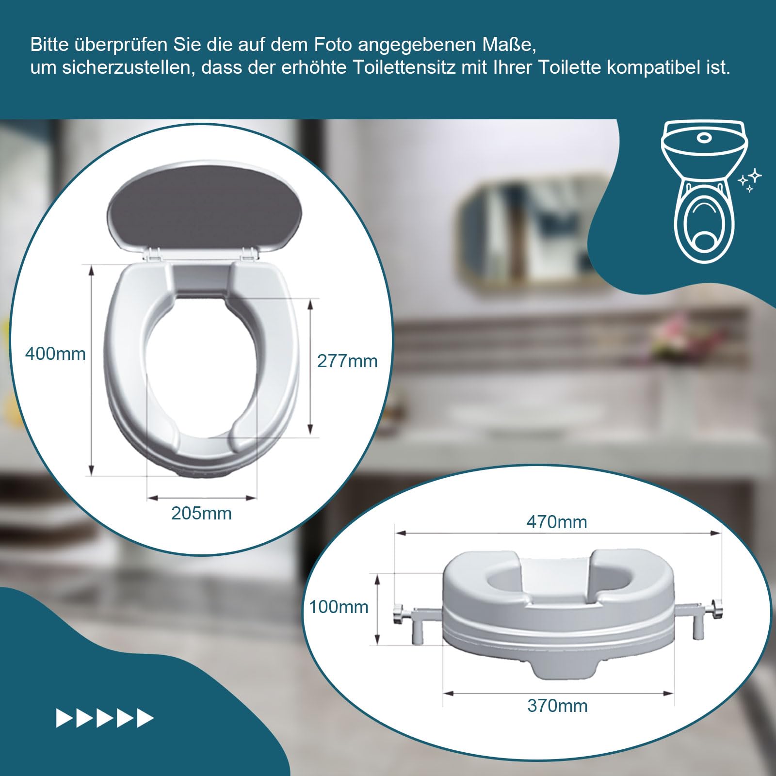 Rialzo per WC con coperchio, 10 cm, sedile WC rialzato, comodo per anziani, carico 200 kg, bianco
