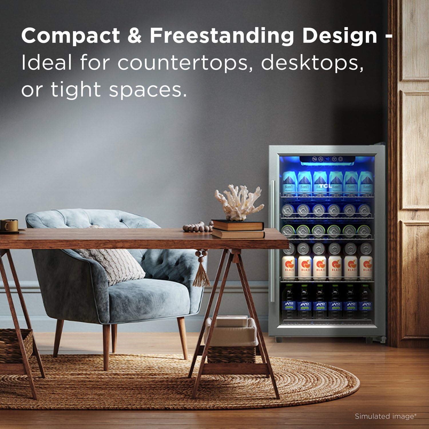 TCL 132 Can 4.24 Cu Ft Beverage Cooler, Freestanding Mini Fridge with Glass Doors, Removable Shelves, Digital Controls & LED Lighting for Water, Soda, Energy Drinks on Fridge.com