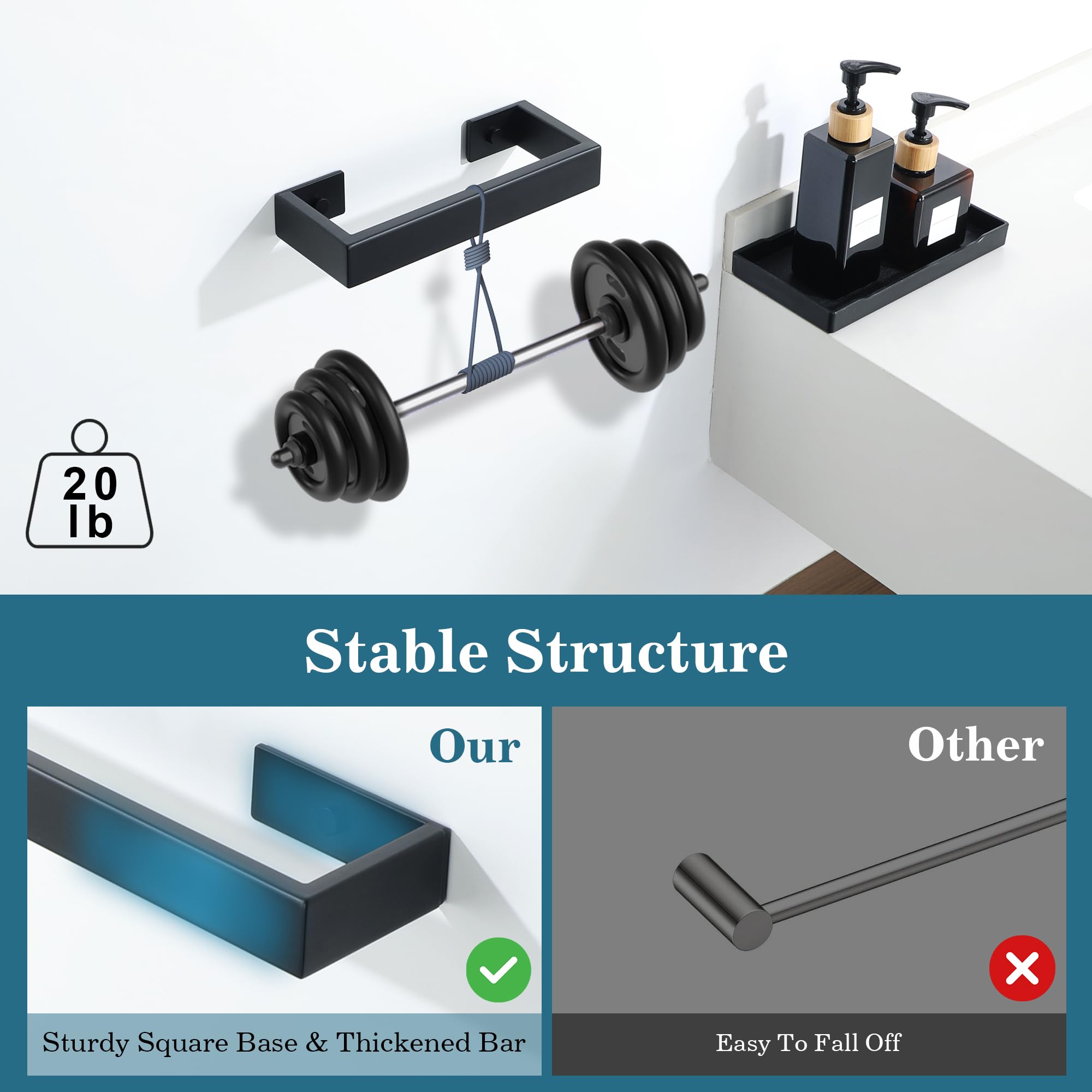 Mooche Towel Rail Black Wall Mounted, Bathroom Towel Holder, SUS304 Stainless Steel Towel Bar - Image 3