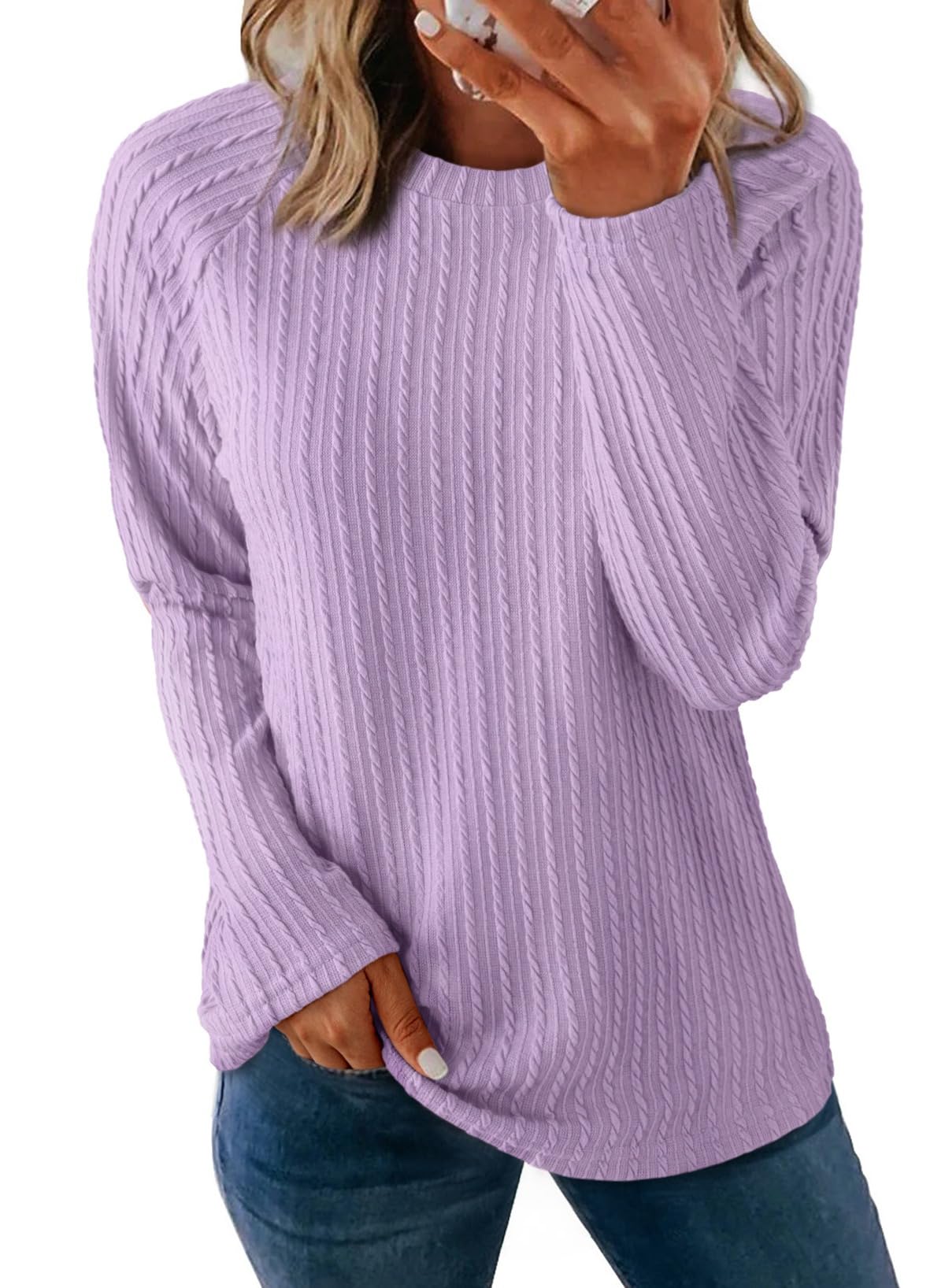 Dokotoo Womens Tops Long Sleeve Lightweight Shirts 2025 Fall Fashion Clothing Trendy Tops Crewneck Knit Basic Tee