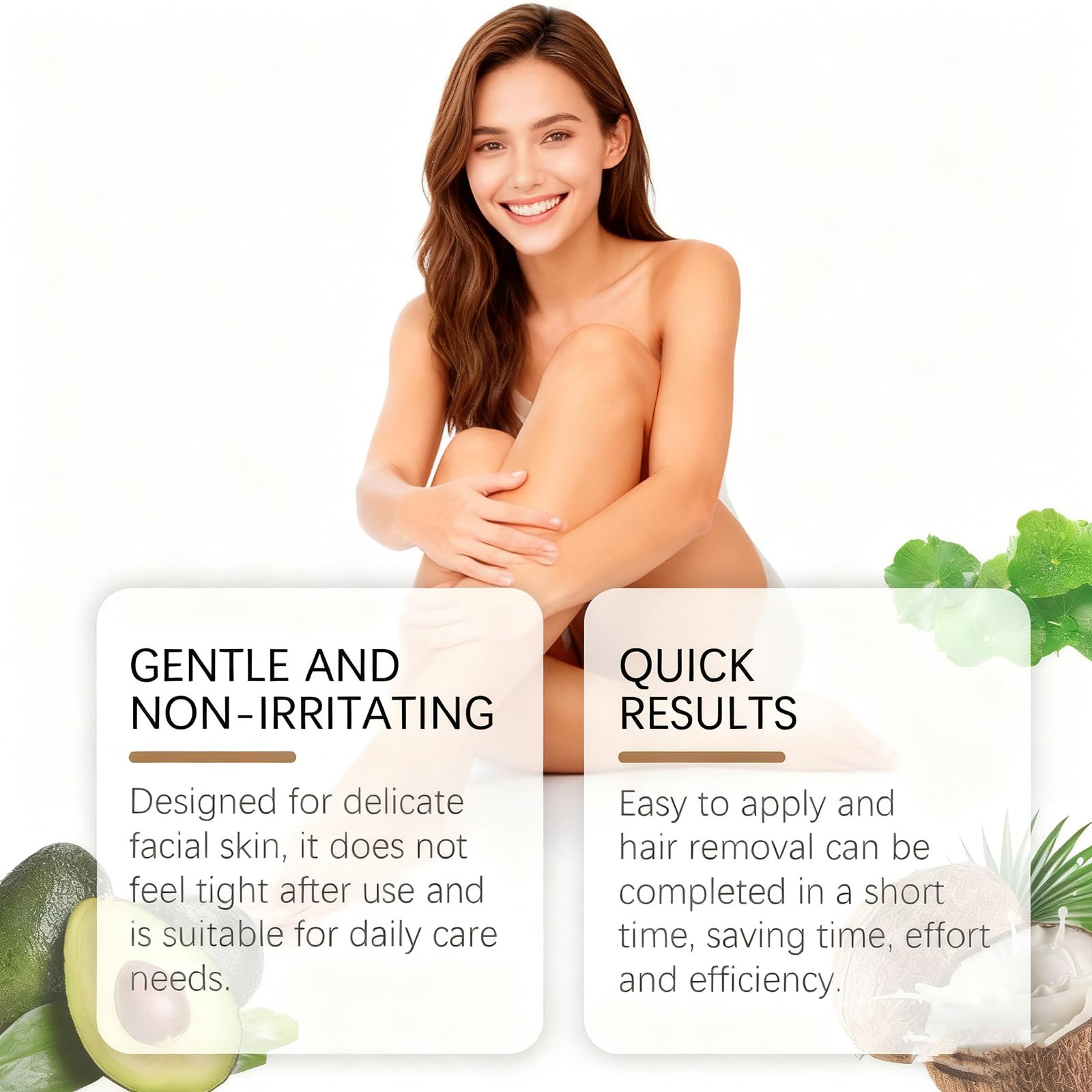 Crema depilatoria viso con olio di cocco, crema di depilazione delicata per labbra superiore e mento, elimina i peli senza irritazione, cura lenitiva per pelli sensibili, donne e uomini (6 pezzi)