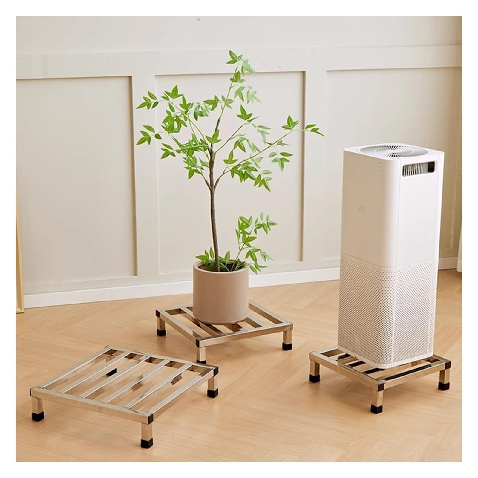 JINMLBO Heightened Air Conditioner Base, Furniture Appliances Base Stand, Stainless Steel Floor Shelf Bottom Bracket for Warehouses Garage Kitchens Shops(55x55x15cm)