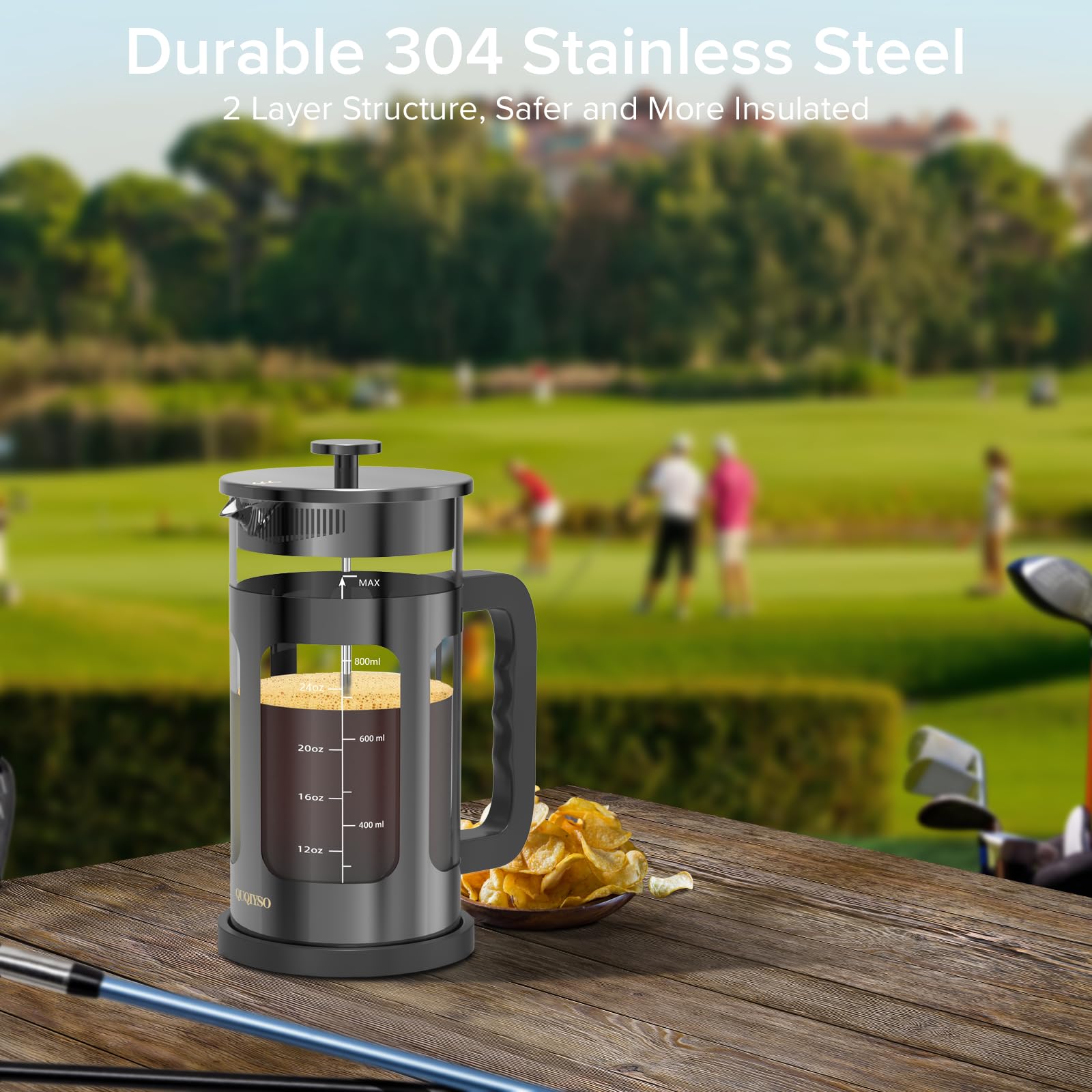 QUQIYSO French Press Coffee Maker 34oz 304 Stainless Steel French Press with 4 Filter, Heat Resistant Durable, Easy to Clean, Borosilicate Glass Coffee Press, 100% BPA Free Glass Teapot, Dark Pewter