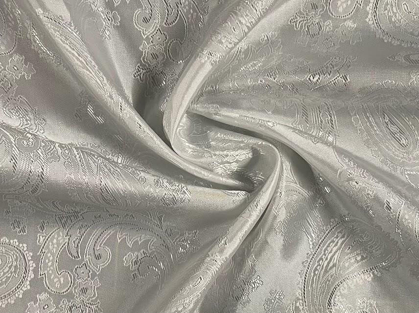 Tissu jacquard satiné cachemire blanc cassé 5m au mètre pour ameublement et mode