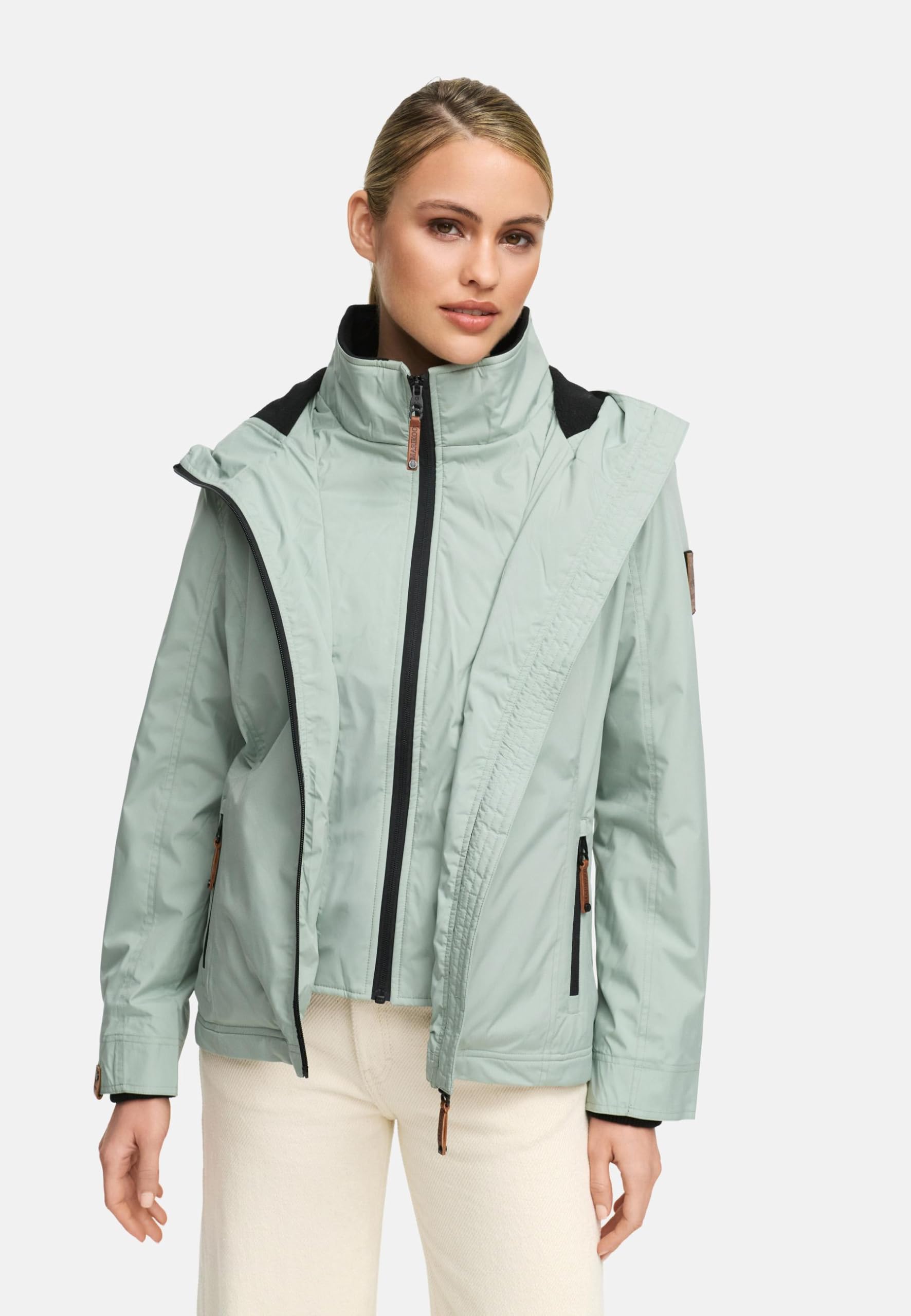 MARIKOO leicht gefütterte Damen Übergangsjacke kurze Sommerjacke mit kuscheligem Fleece-Innenfutter und großer Kapuze Erdbeere XS-6XL