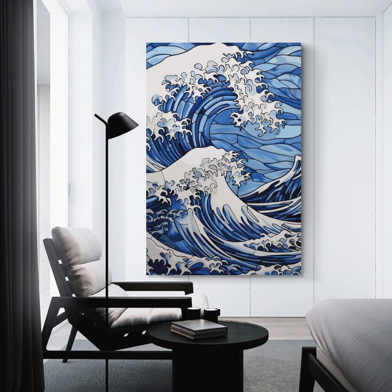 Junmoney The Great Wave Glass Canvas Wall Decor, 20x30inch(50x75cm), for Apartment Walls, Studios Or Work Areas, Decorative Canvas Decor for Home Updates
