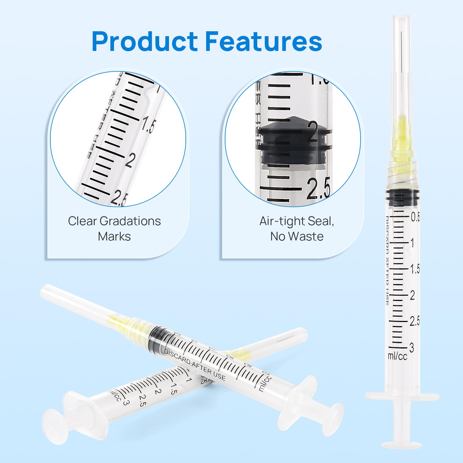 JMU 100pcs Dental Irrigation Syringes 3cc with 27G Blunt Dispensing Endodontic Irrigarion Needles, Luer Lock Design (Pack of 2) — Amazon image 4
