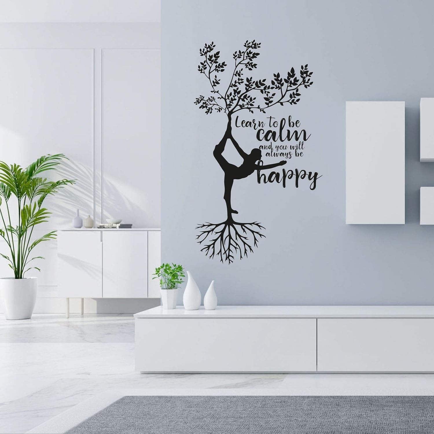 Learn To Be Calm Meditation Quotes Yoga Exercise Relax Fitness Quote Wall Sticker Art Decal for Girls Boys Room Rooms Bedroom Gym House Home Decor Stickers Walls Art Vinyl Decoration Size (40x35 inch)