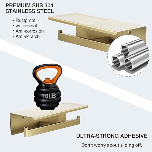 Vista 29 de Alise Double Toilet Paper Holder,Bathroom Tissue Holder with Shelf,SUS304 Stainless Steel Toilet Paper Roll Holder Storage Dispenser,Self Adhesive