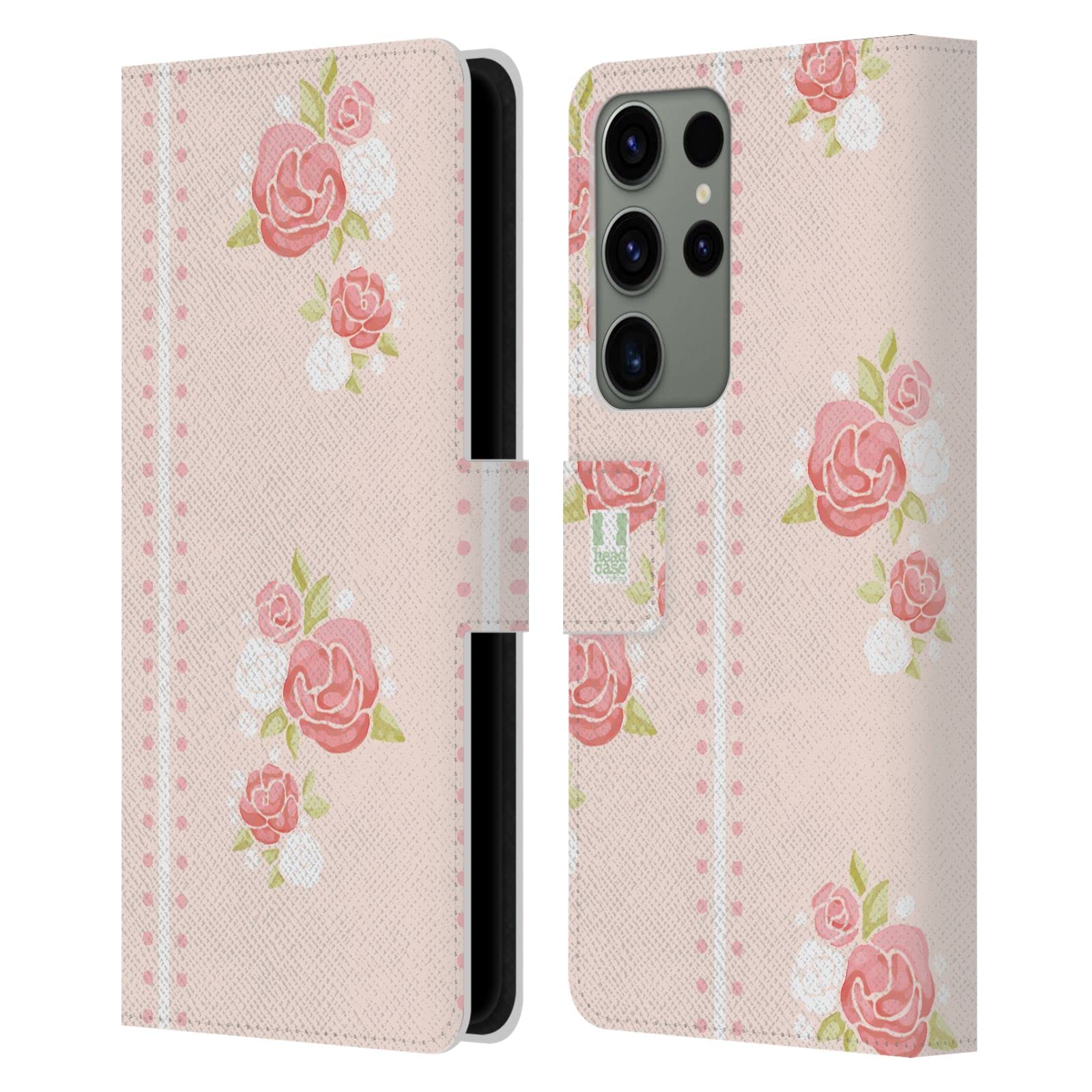 Funda Samsung S23 Ultra 5G de cuero libro con diseño de rosas y rayas francesas 7