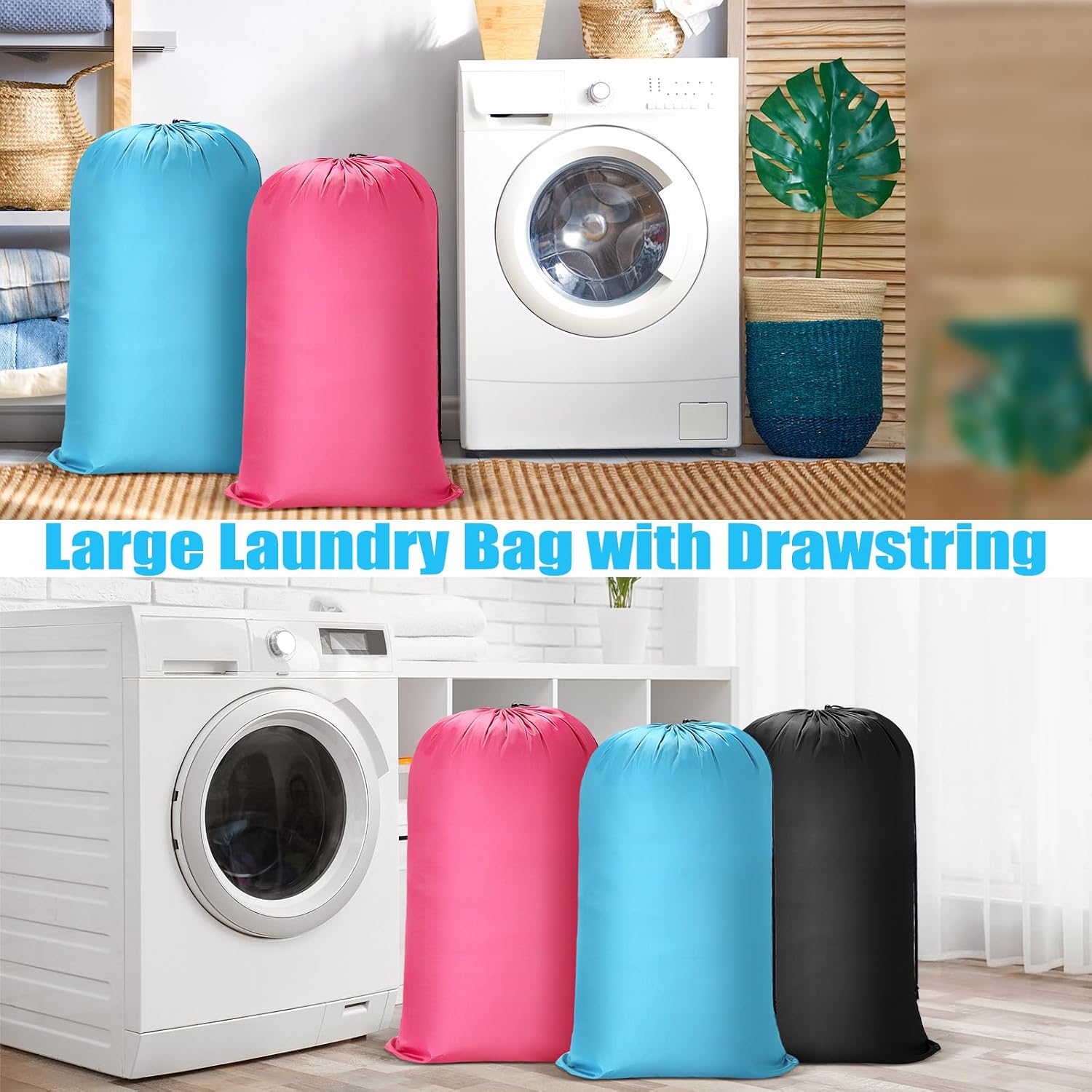 Nuogo 20 Pcs Large Laundry Bags Bulk, 38 x 24 Inch, Black, Blue, Pink image 3