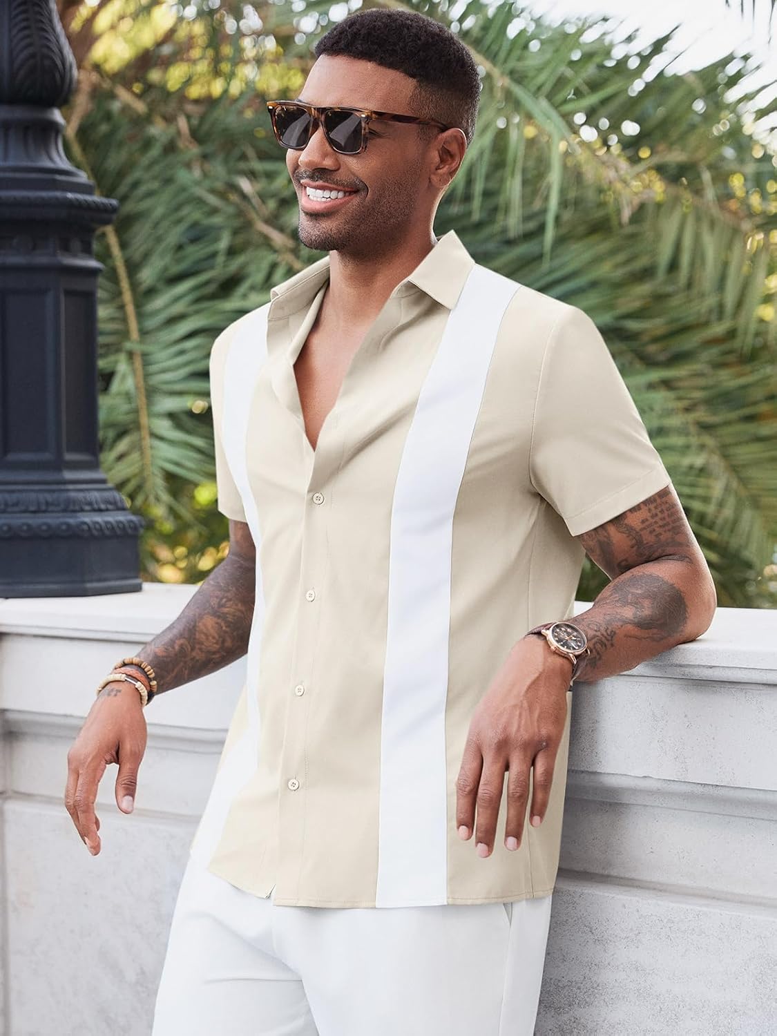 Runcati Mens Vintage Bowling Shirt Short Sleeve Button Down Shirts Casual Summer Beach Tops - Image 4