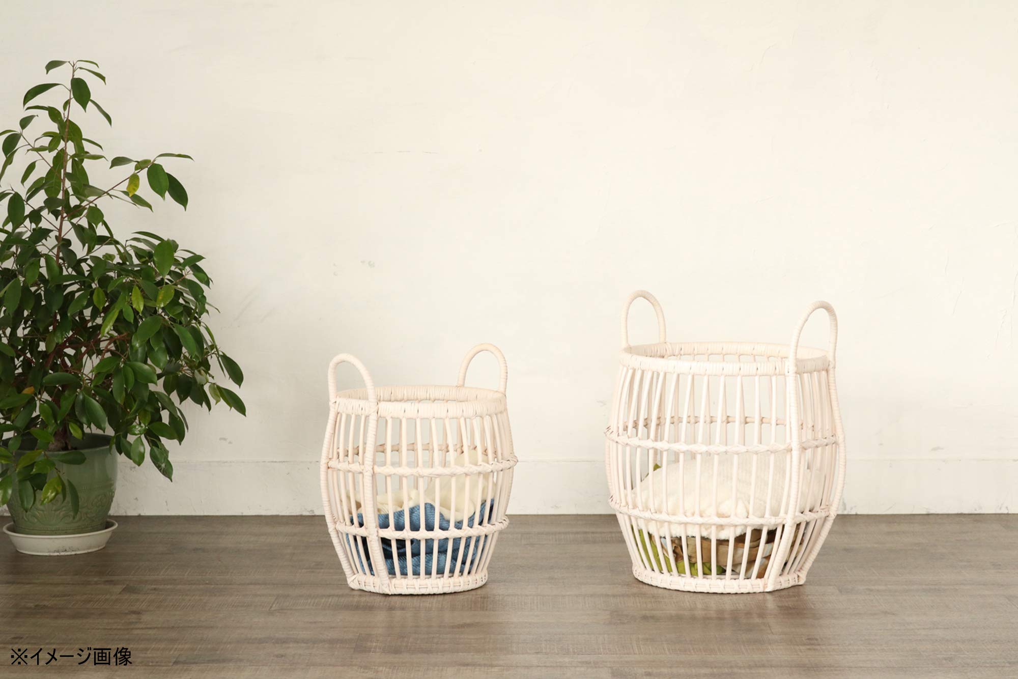 Amazon.co.jp: サンフラワーラタン バスケット ホワイト 幅44×奥行き44