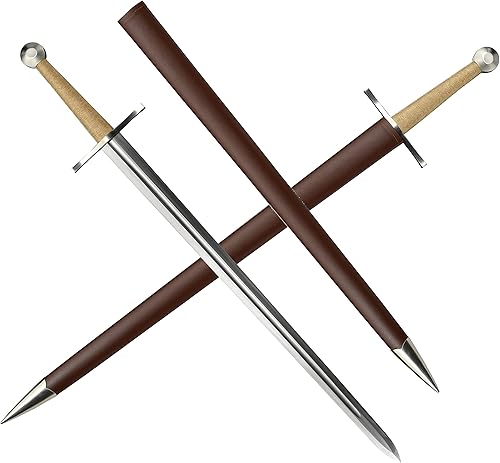 Lyuesword Espada medieval hecha a mano completa de acero de alto carbono, hoja afilada, pomo de acero inoxidable, borde afilado para colección