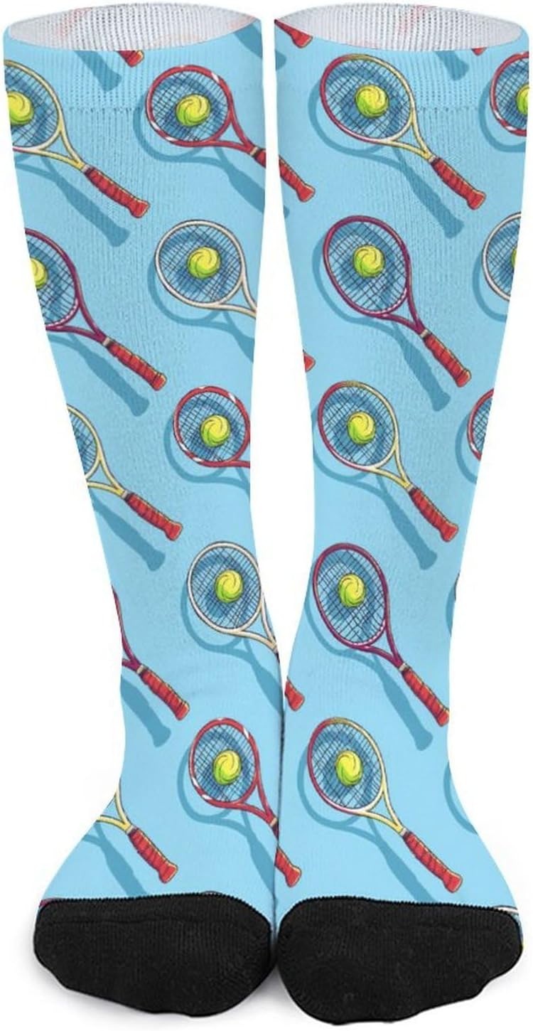 Tennis Ball Racket Sport Knee High Socks Athletic Long Stockings Sport Casual Crew Tube Sock Boot 40cm