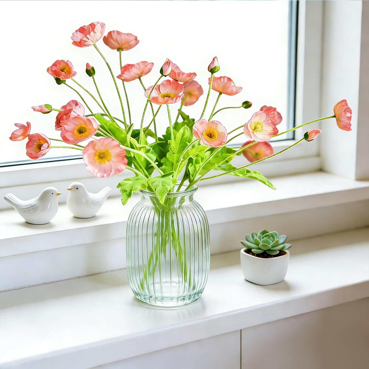 HCTCPALS Artificial Flowers for Outdoors 6 Pcs Poppy Plant Realistic Silk Fake Flowers for UV Resistant Faux Plants Outdoor Indoor Outside Front Porch Hanging Planter Decoration-23.5” Pink
