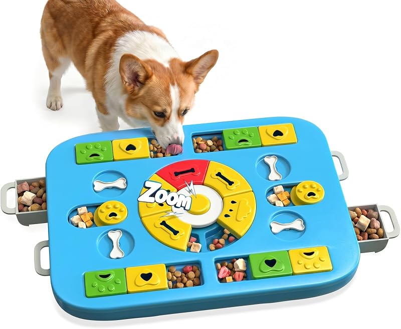 Juguete rompecabezas para perros, juguetes de enriquecimiento para perros dispensadores de golosinas, azul | Estimulación cerebral interactiva IQ, dispensador de golosinas de alimentación lenta, antideslizante y duradero, para perros pequeños, medianos y grandes, gatos y cachorros