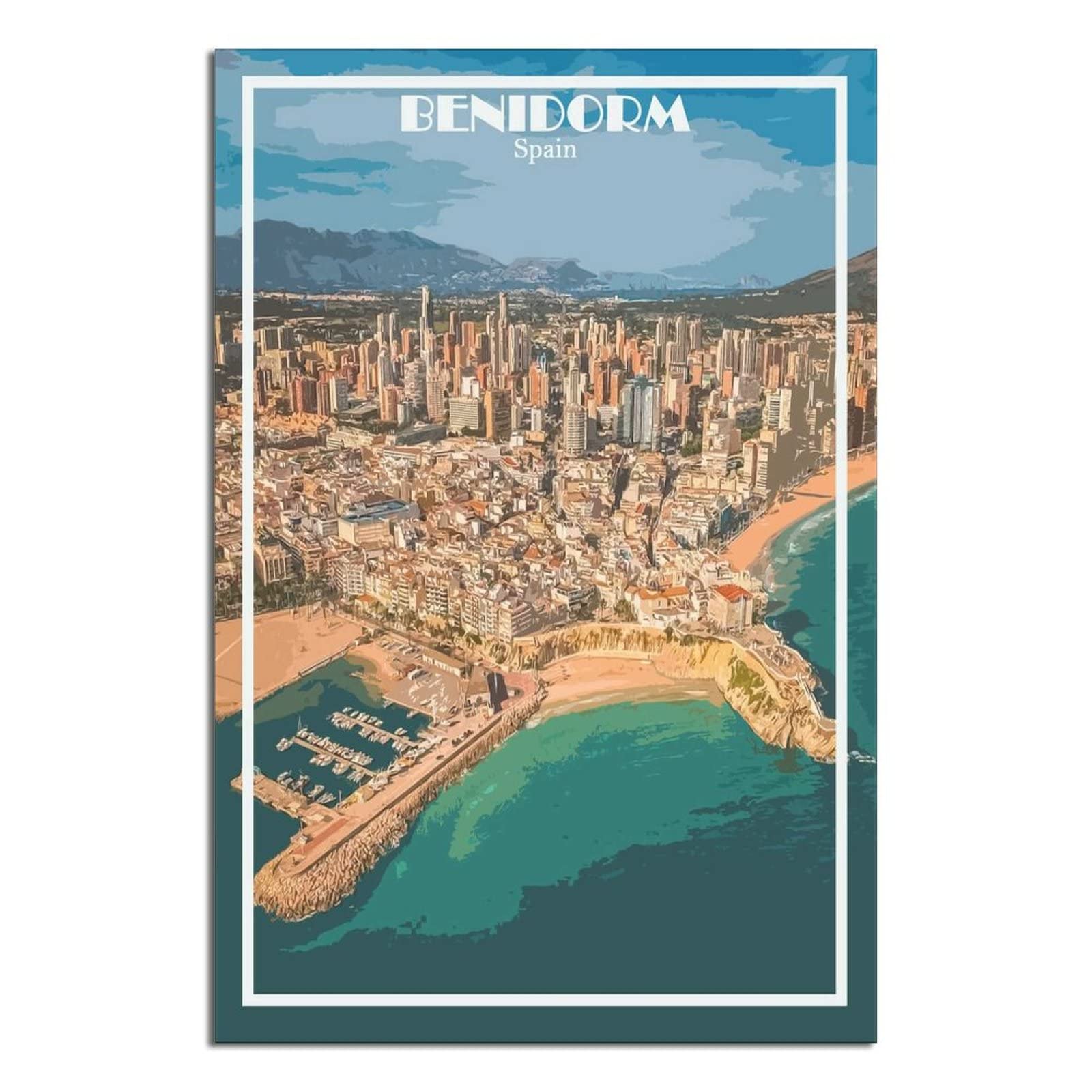 ZSEFV Benidorm Spain Vintage Travel Poster Skyline Decorative Posters Modern Bedroom Canvas Art Poster Picture Painting Posters Wall Decor art Gift