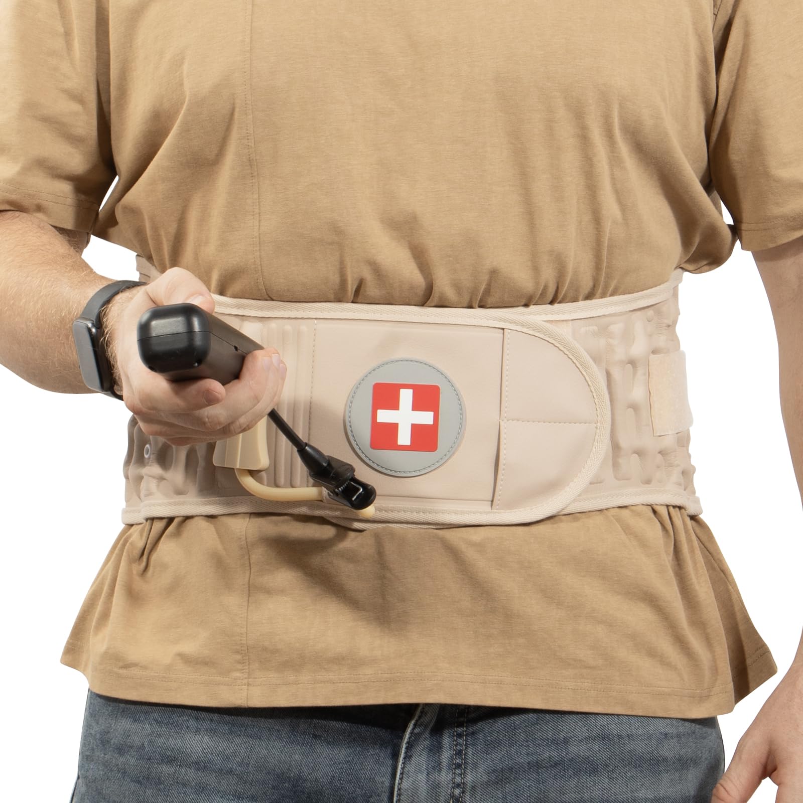 Tutore lombare a decompressione, supporto lombare gonfiabile per alleviare il dolore lombare, con pompa elettrica e cinghie regolabili, per attività quotidiane e girovita 29-49 (beige)