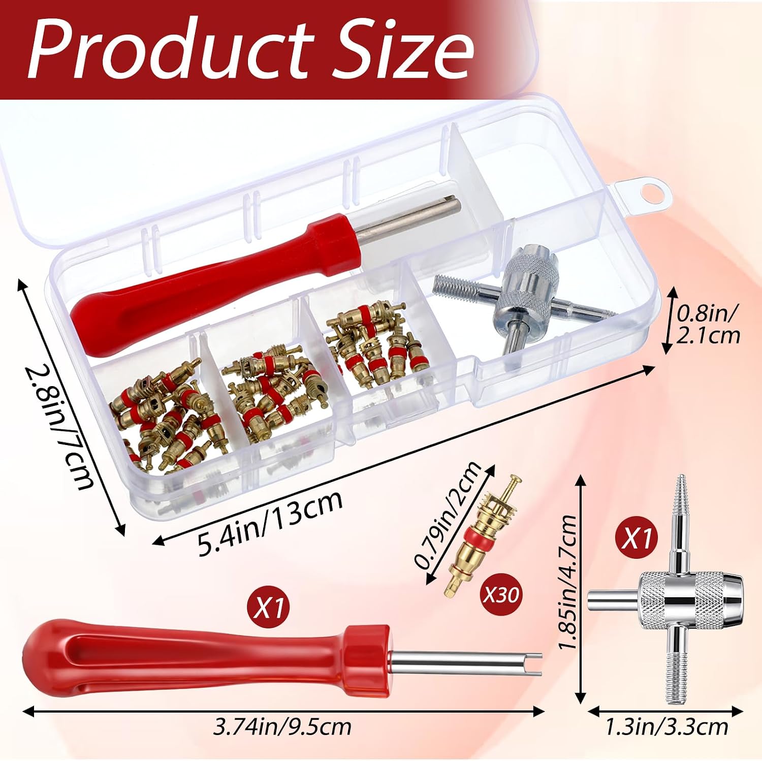 salbsever 32 PCS Tire Valve Core, Valve Core Removal Tool, ValveCore Universal Remover Tool Kit, Dual Head A/C Tire with Cores, Caps
