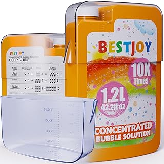 BestJoy Bubble Solution Concentrate Refill, 42 OZ Giant Bubble Liquid Mix with 500ml Measuring Cup, Kids Bubble Soap Non-Toxic for Bubble Machine Gun, Mower Maker, Colorful Bubbles for Wedding Party