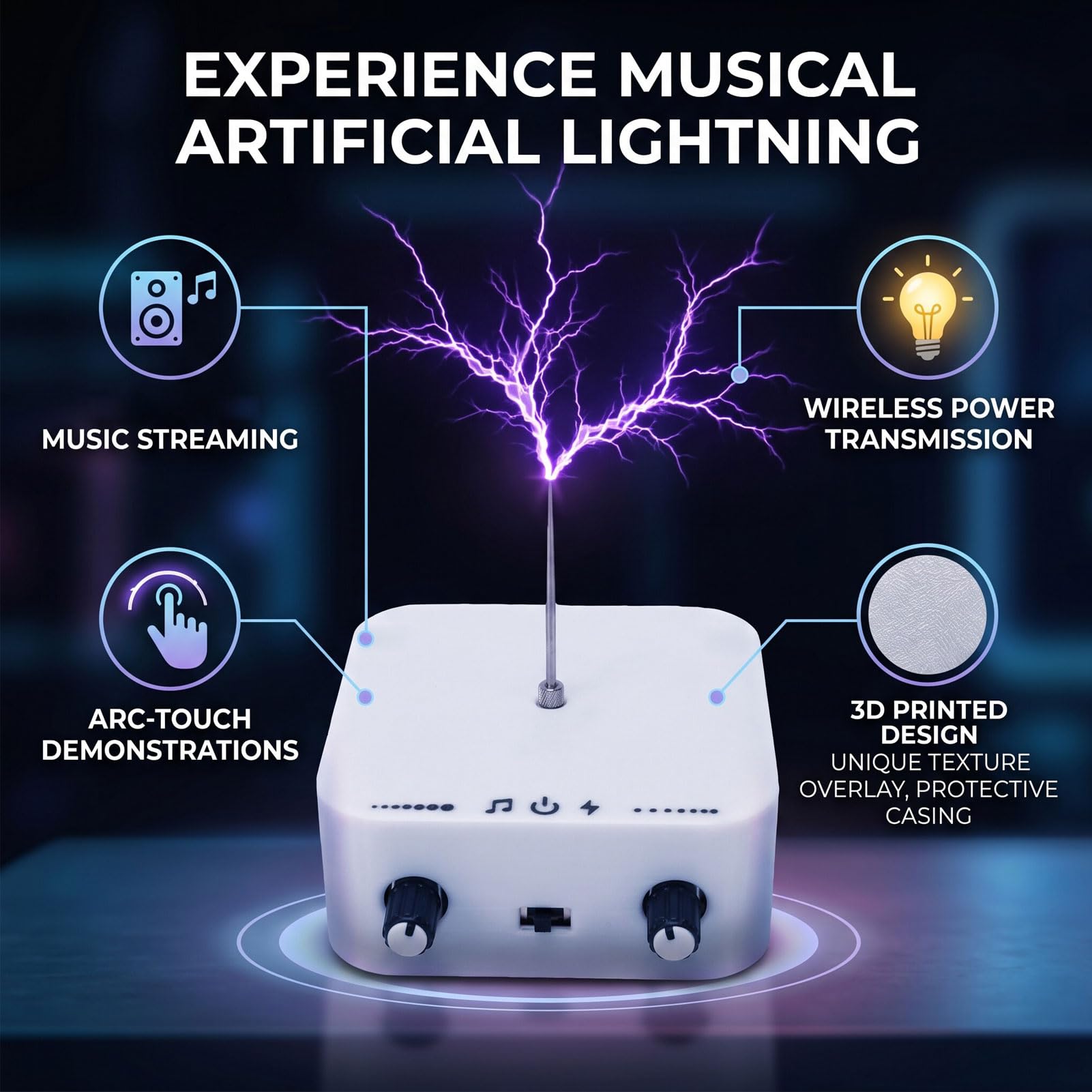 Tonysa Altoparlante a Bobina Bluetooth Generatore Ad Tattile con Guscio Stampato in 3D con Design di Protezione del Circuito per L'insegnamento delle Scienze e la Riproduzione Musicale (Spina europea)