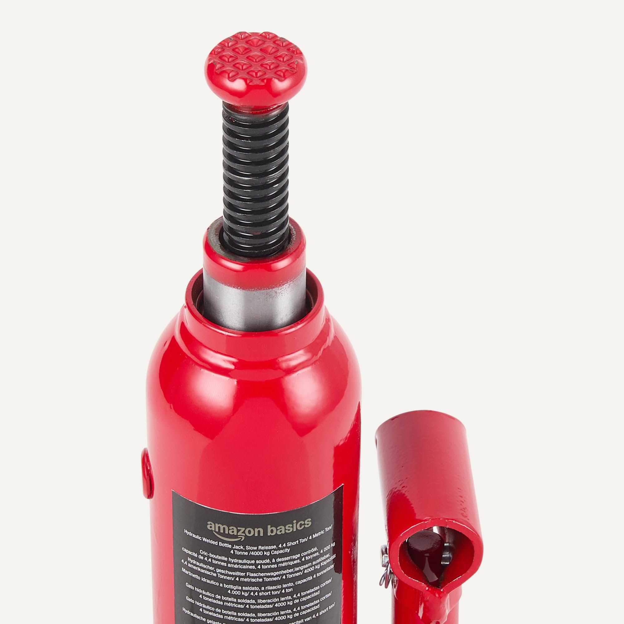 Amazon Basics Borraccia e Martinetto Idraulico Saldato, Capacità fino a 4,4 Tonnellate Corte/4 Tonnellate Metriche/4 Tonnellate/4000 kg, Rilascio Lento, Rosso - 4