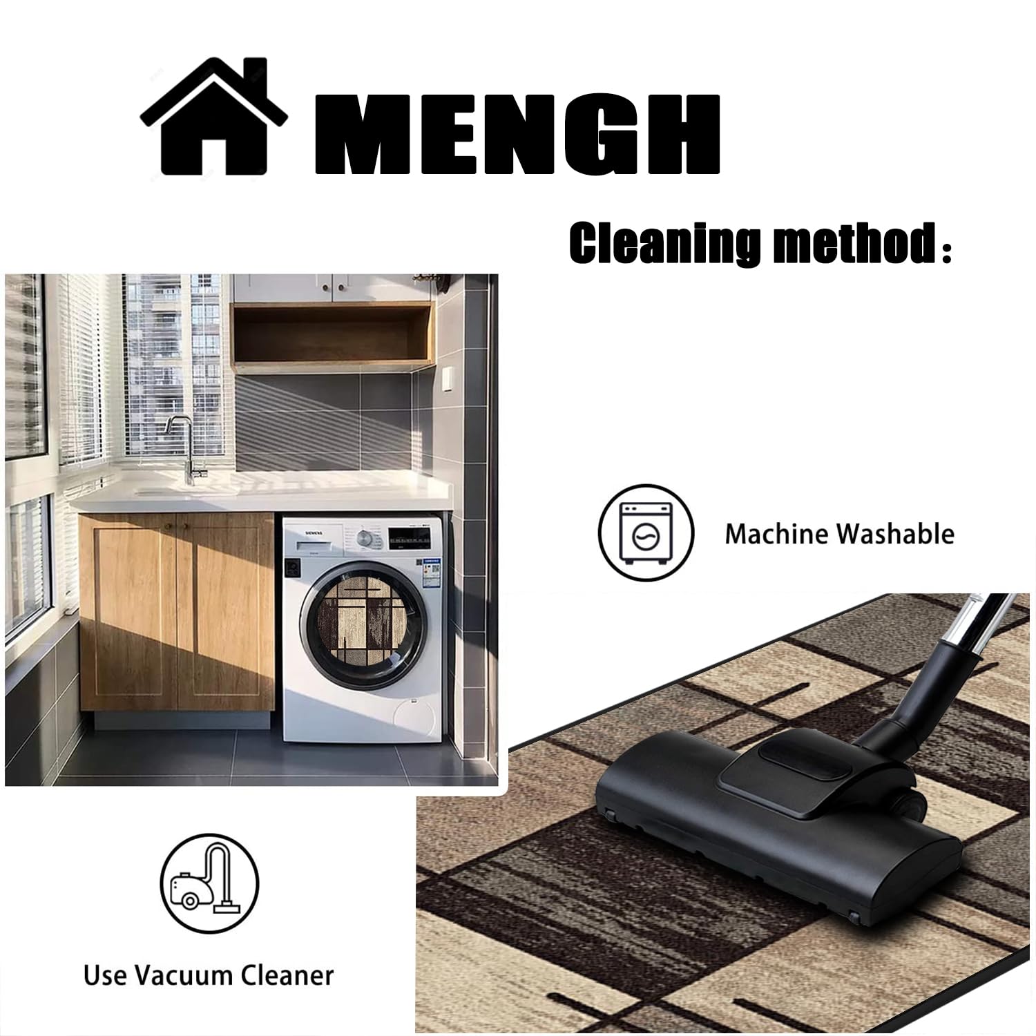 MENGH Tappeto, passatoia 80 x 260 cm, per corridoio, Cucina, Soggiorno e Camera da Letto, Antiscivolo, Lavabile, in Poliestere Durevole, Spessore 6 mm, Motivo Geometrico,