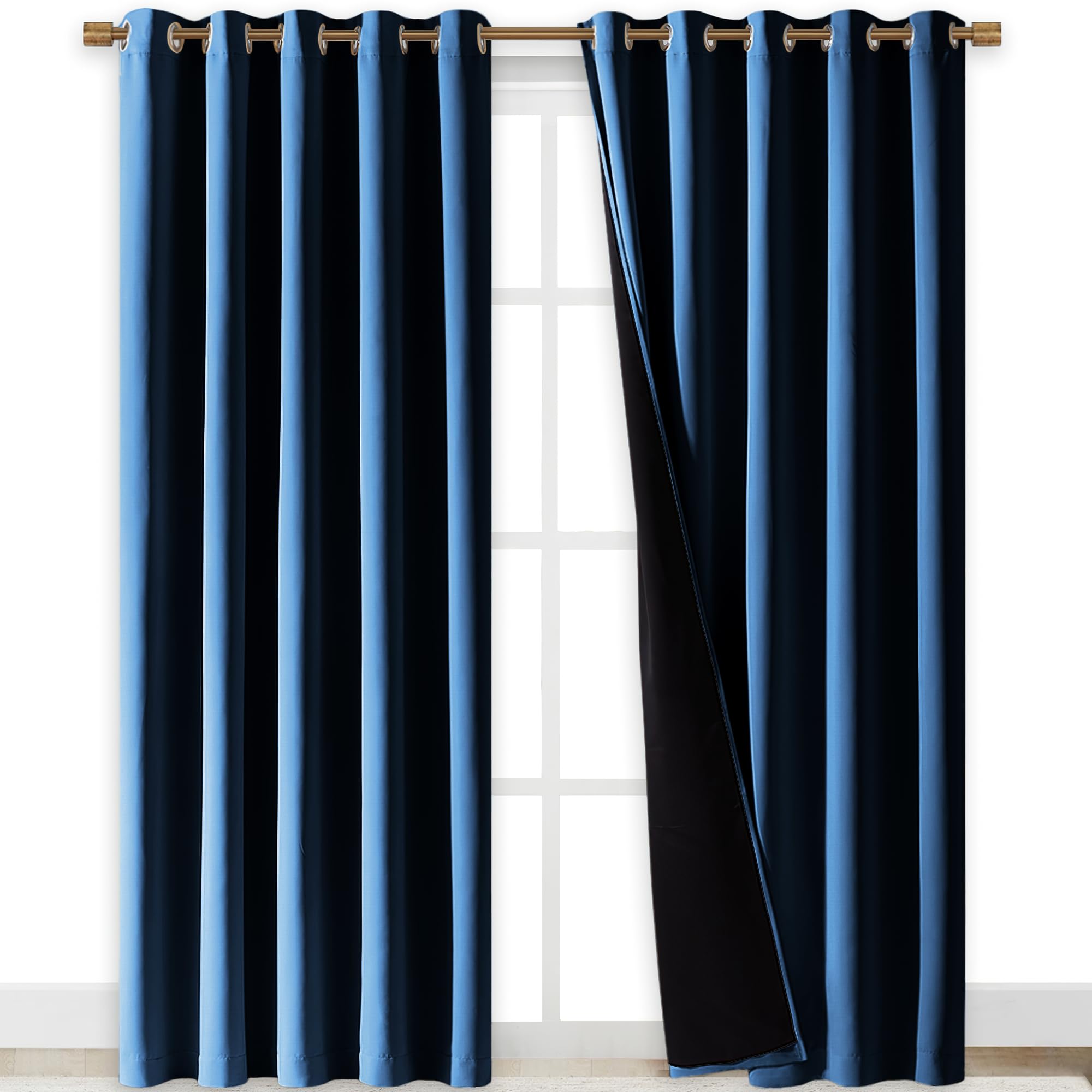 NICETOWN Moroccan Blue Full Shade Curtain Panels, Pair of Energy Smart &amp; Noise Blocking Out Blackout Drapes for Dining Room Window, Thermal Insulated Guest Room Lined Window Dressing(70 x 84 inch)