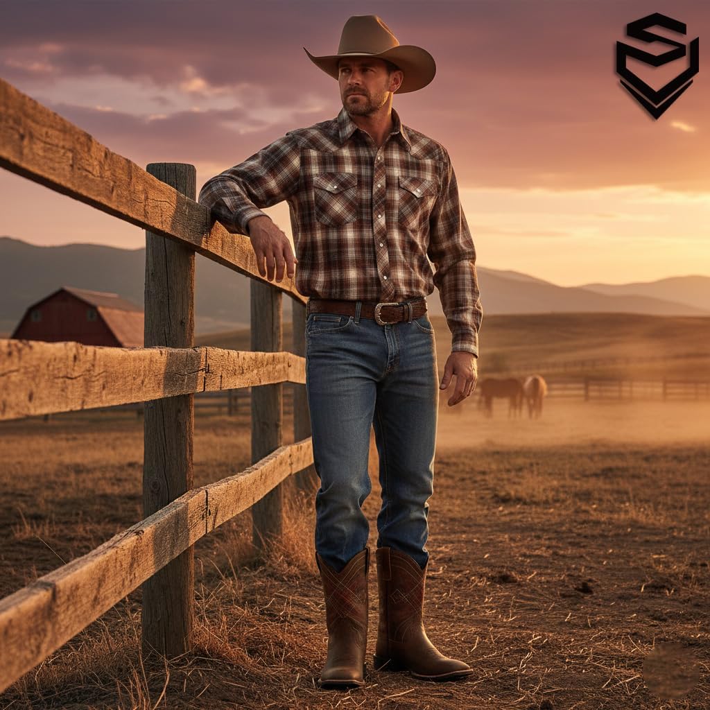 SUREWAY Cowboy Boots For Men - Square Toe Western Boot,Oil/Slip Resistant,Durable Fashionable Classic Pull on 10 Inch Wellington Boots - Leather - Image 2