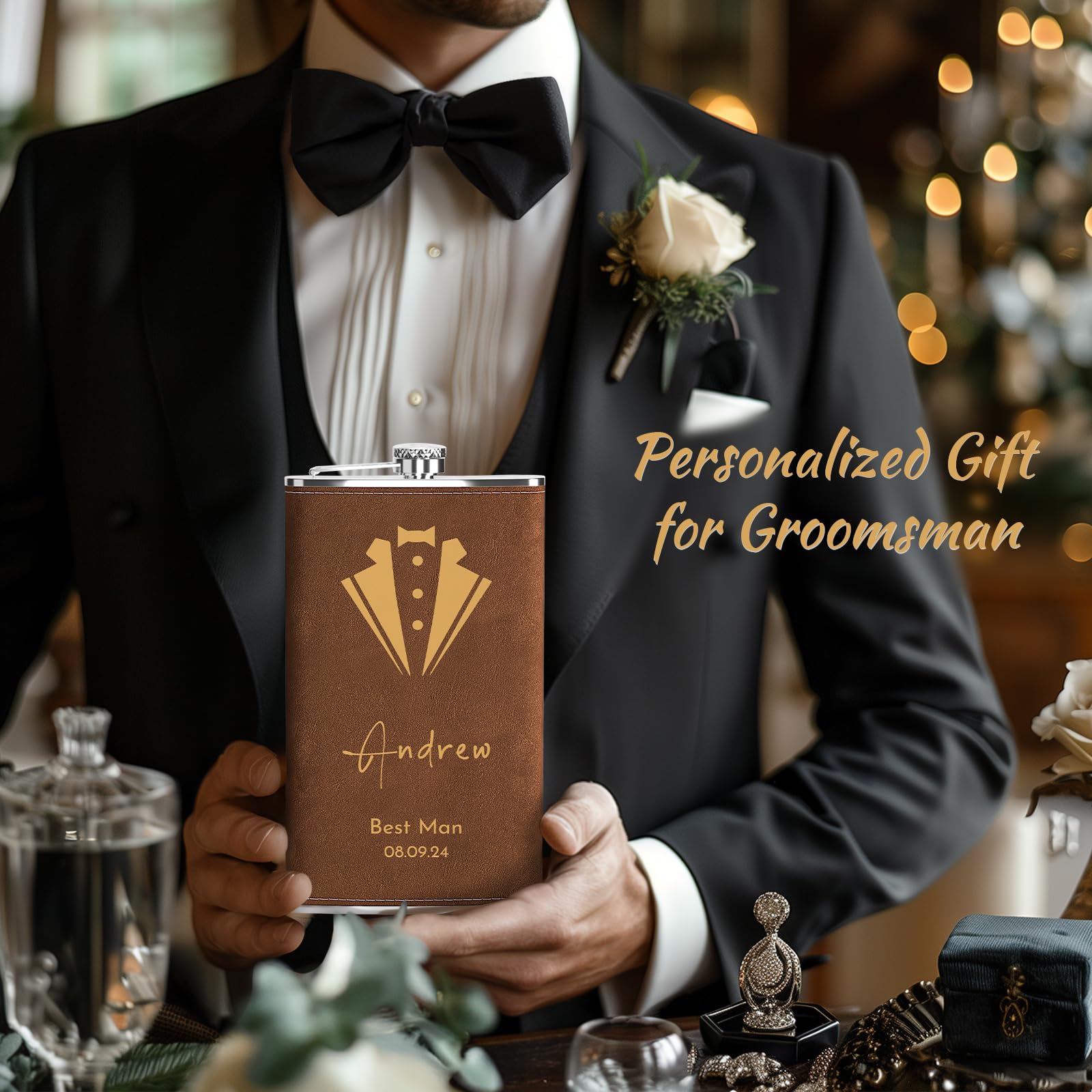 Frasco De Cadera Personalizado De Acero Inoxidable 6 Oz | Regalo Para Padrino, Ujier O Novio | Grabado Gratis | Ideal Para Bodas