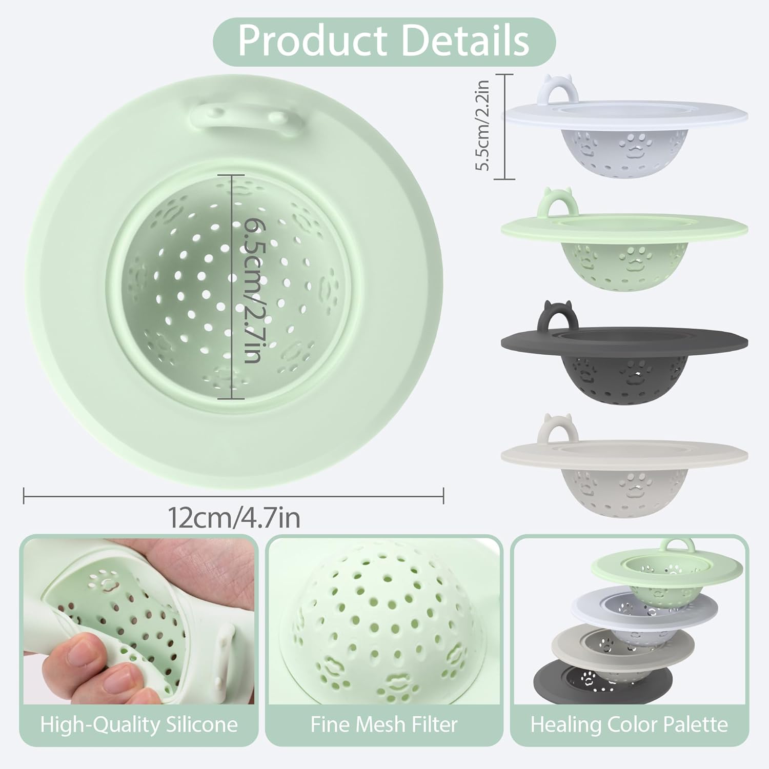 Li&Zhao Kitchen Sink Drain Strainer - 4 PCS Silicone Sink Strainer Drain Stopper Sink Plug 4.6˝ Diameter Rim Drain Catcher Kitchen Sink Drain Filter Basket (4 Colors)