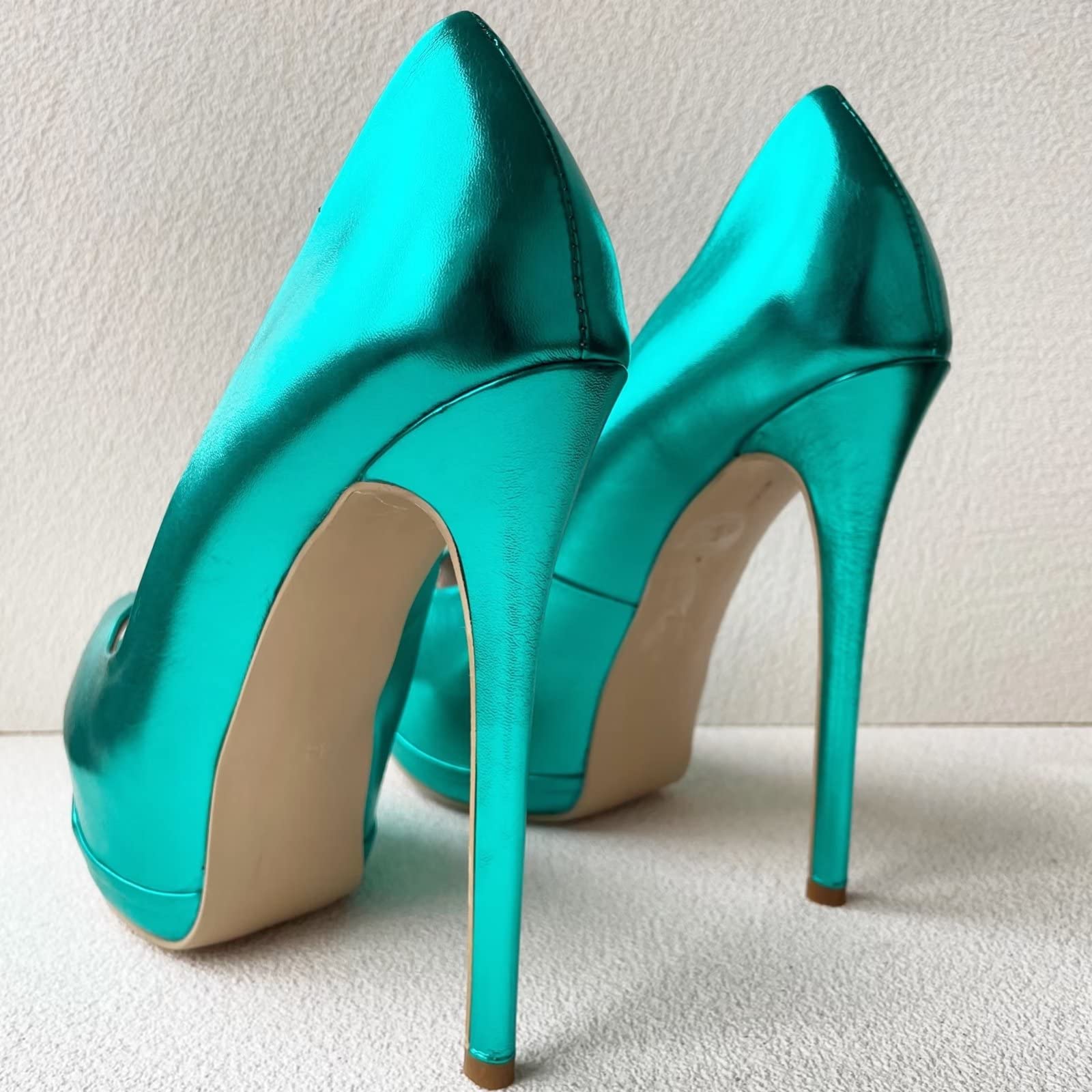 Frankie Hsu Sexy Stiletto Doppia Piattaforma tacco alto, classico blu verde foglia di tè sandalo moda tacco alto, grandi dimensioni designer Peep Toe Spike scarpe per donne uomini, Verde, 39 EU