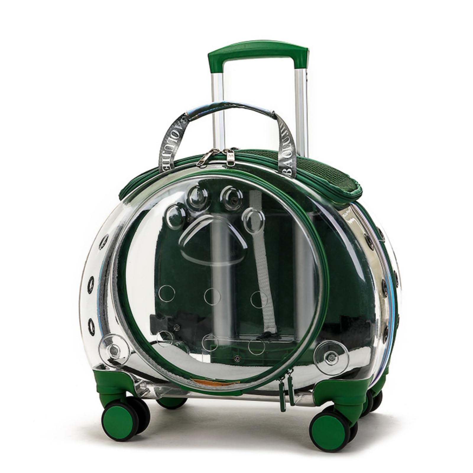 Mochila con ruedas para gatos transpirable: viaja cómodo sin cargar peso en color verde