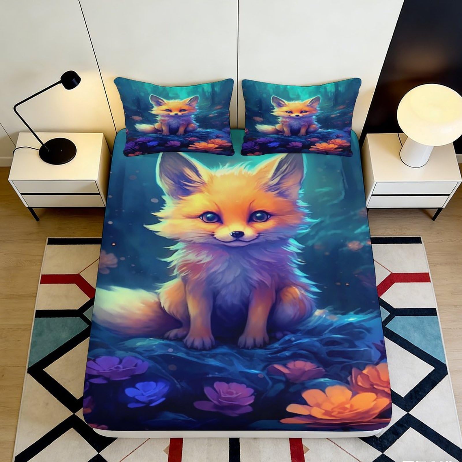 3D Printed Guitar Art Fitted Sheet Microfiber Deep Pocket Music Bedroom Bedding Elastic Hem Guitar Mattress Fitted Cover 160x200x25cm