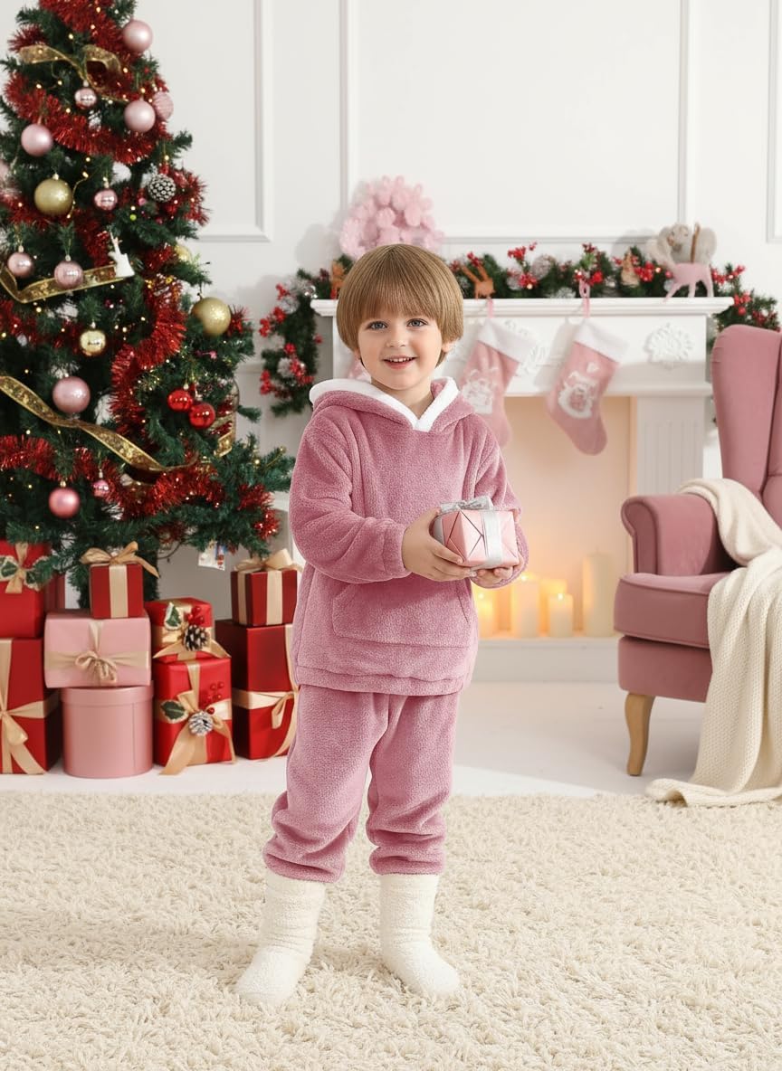Toddler Fleece Tracksuit Sets Girls Boys Christmas Fuzzy Sweatsuit Winter 2 Piece Outfit Warm Sweatshirt Jogger Pants