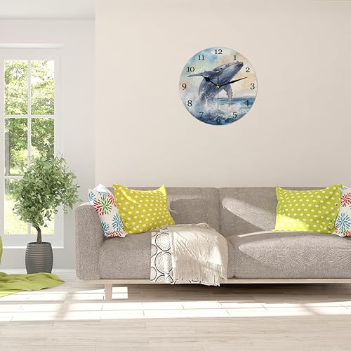 Miniatura 4 de Reloj de pared con diseño de ballena y playa, silencioso, sin tictac, con animales oceánicos, moderno, funciona con pilas, reloj analógico