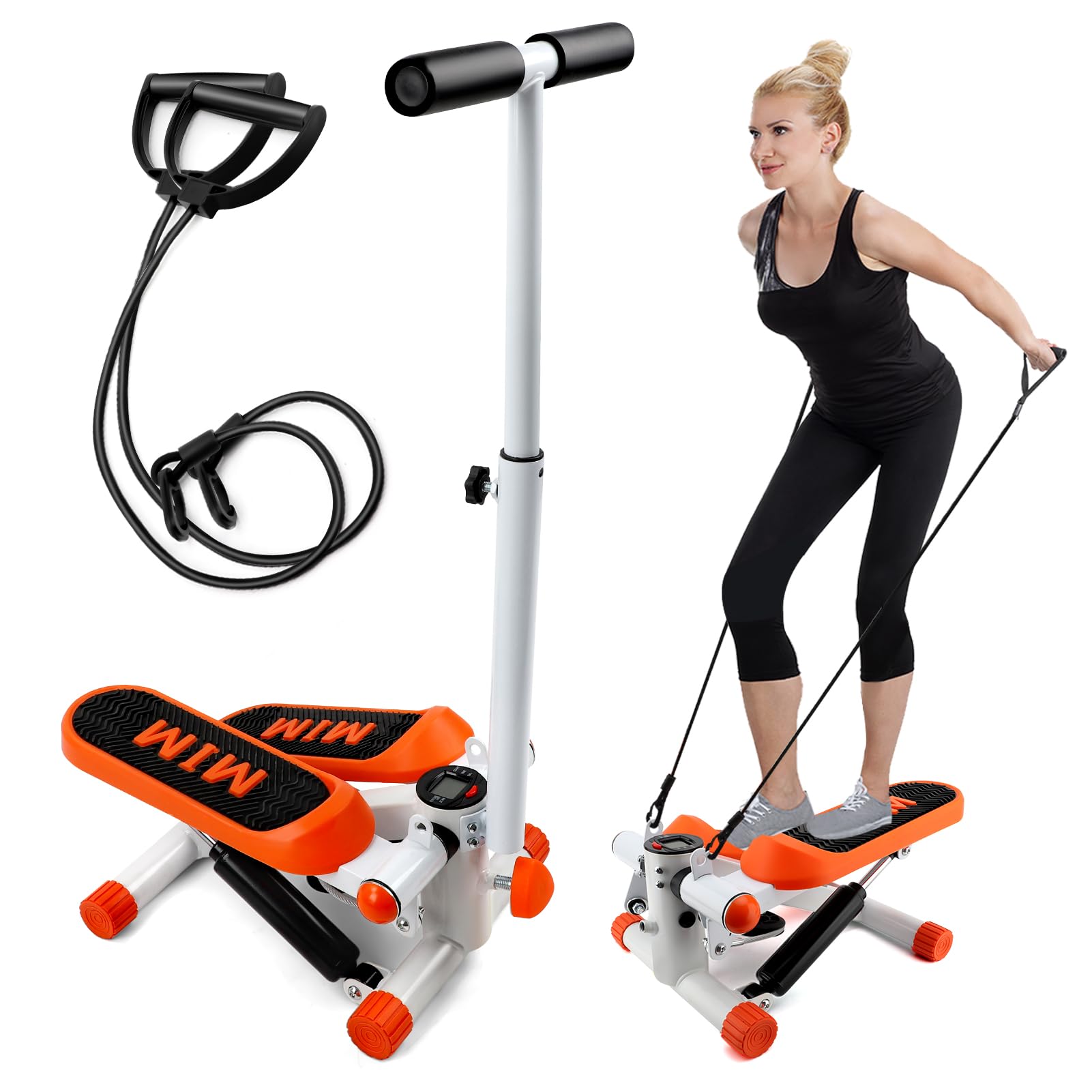 2in1 Stepper mit Ständer und elastischer Kordelleise, Stepper für zuhause, Fitness Stepper, LED-Anzeige 220lb Load Bearing Anti Slip Hydraulic für Workout Equipment