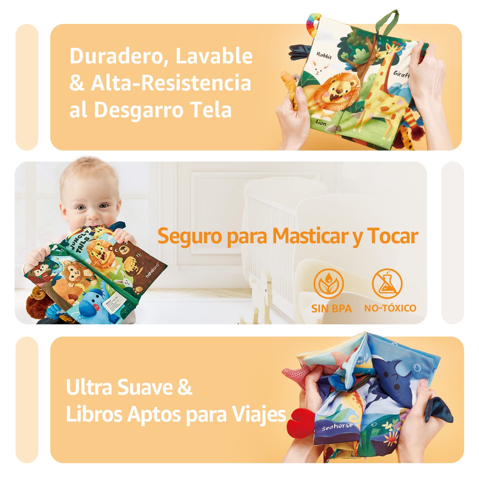 hahaland Libros Bebe Juguetes Bebes 0-3 6-12 Meses 2PCS Libros de Tela Blandos para Bebes Recien Nacido Niños Educativo Juguetes Niños 1 año, Animales Libro Sensorial Suave de Actividades para Bebé