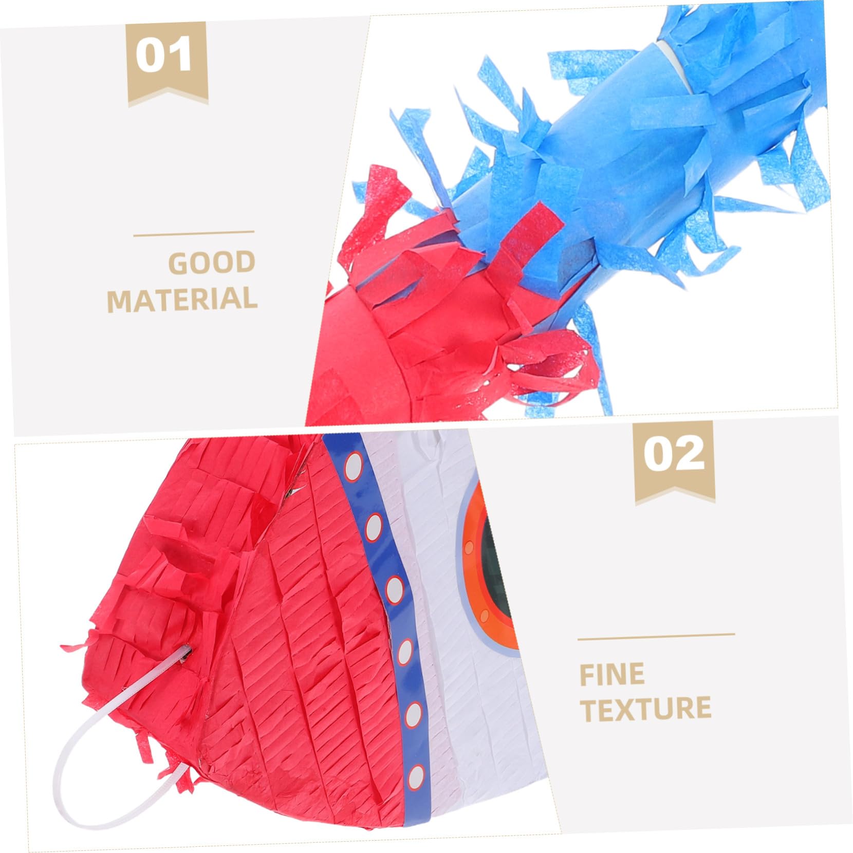 Piñata Cohete Infantil para Fiestas y Shower Decoración Temática Espacial con Varilla para Interactivo Colgante Resistente de Cartón con Papel Crepé para Cumpleaños y Eventos