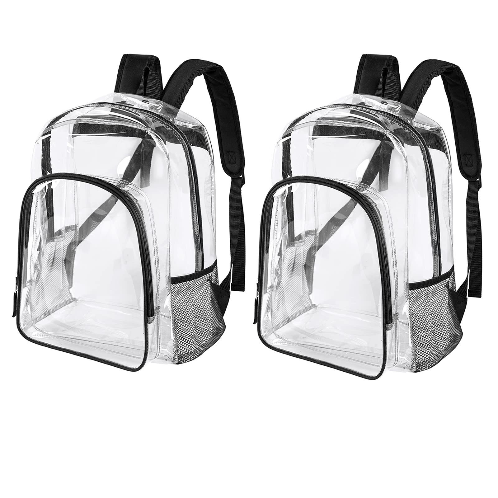 Fomaris Clear Backpack See Through Clear Bookbags for School College Work Black, 2 Pack Bundle