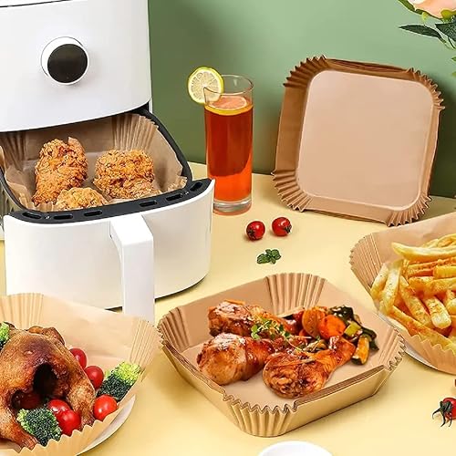 Miniatura 5 de 100 revestimientos de papel cuadrado pergamino de grado alimenticio de 79 pulgadas para cesta de freidora de aire papel de hornear desechable