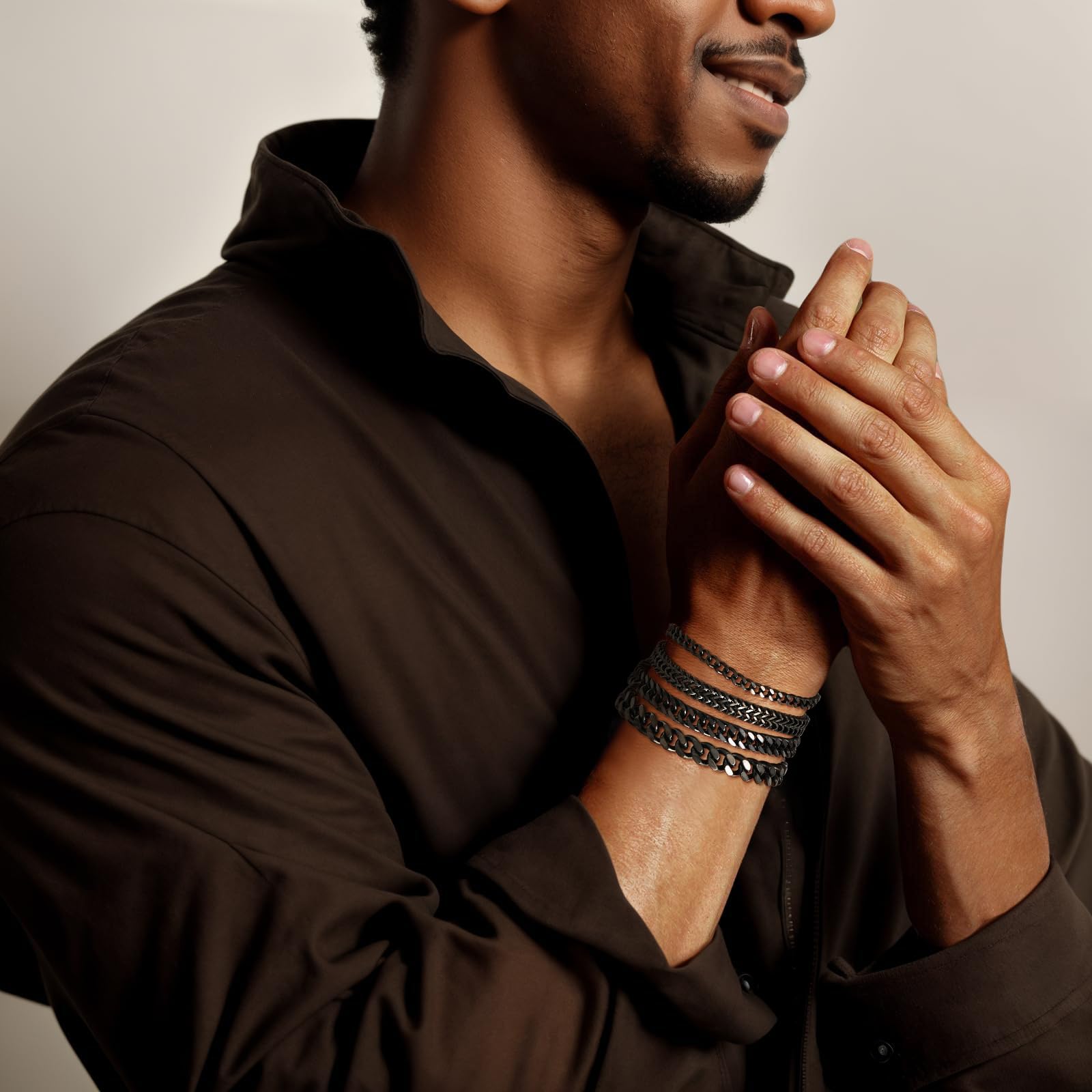 Esmoly 4 Pezzi Bracciale Uomo Argento Oro Nero Braccialetto Uomo 316L Acciaio Inossidabile Catena Cubana Regalo Uomo Ragazzo 19CM/21CM/23CM