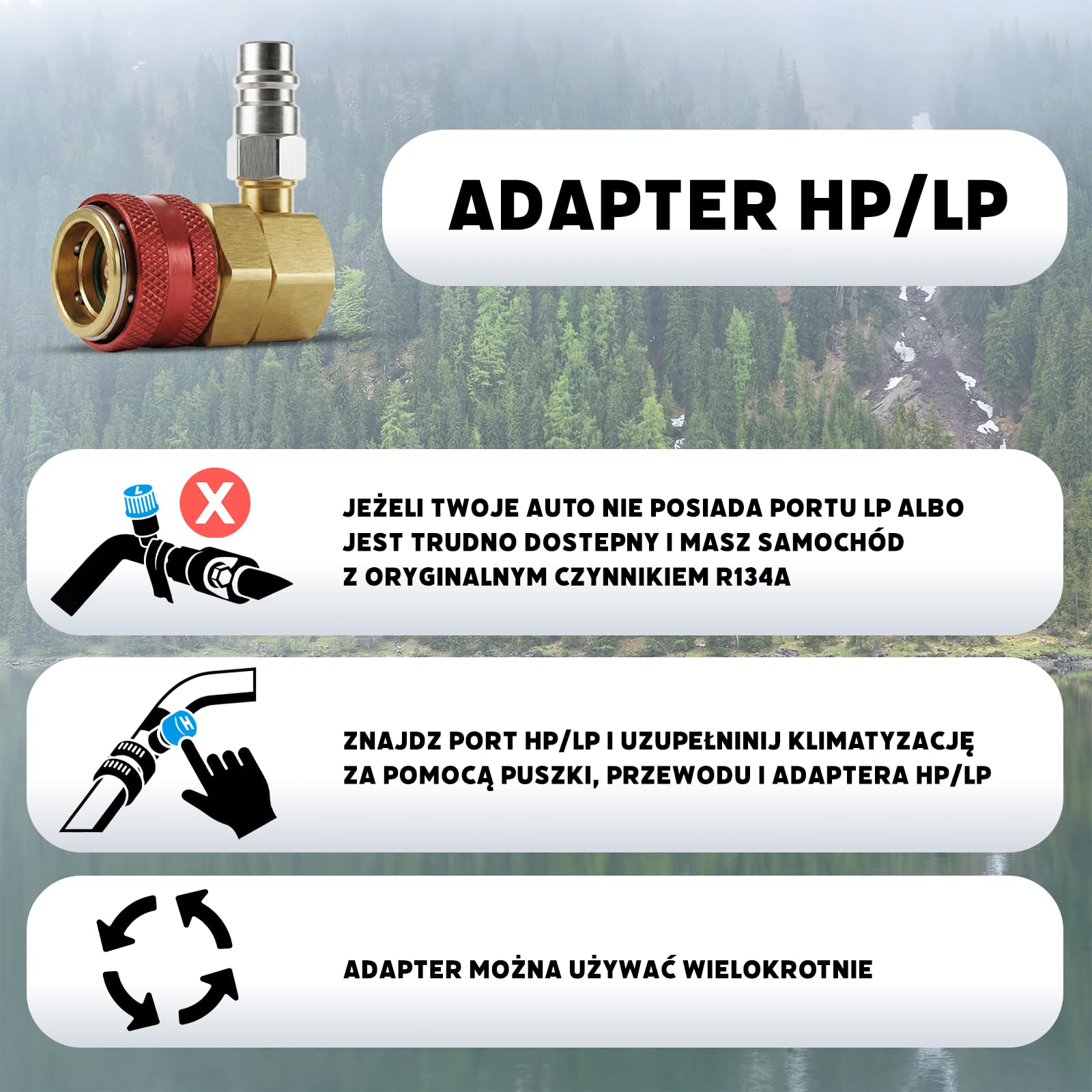 Nordo - Zamiennik Czynnika Chłodniczego R134a Gaz 1x 235 g z Wężem i Adapterem HP/LP do Klimatyzacji – Napełnianie Klimatyzacji Samochodowej – Gaz R134a – Kartusz Gazu – ECO