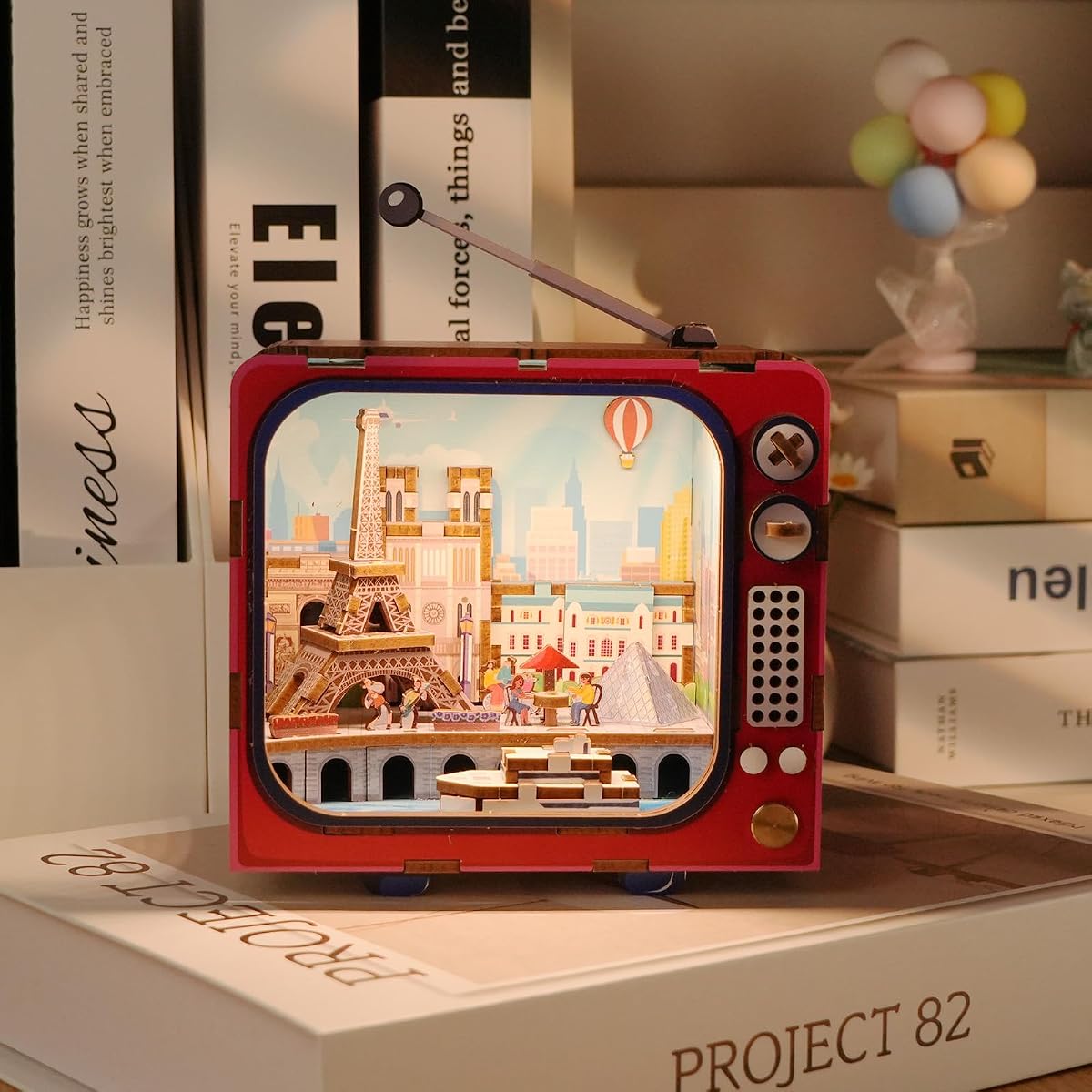 Street View of Paris 3D Wooden Puzzle with LED Lights, DIY Craft Model Kit for Adults & Kids, Elegant Home Decor and Creative Gift Idea
