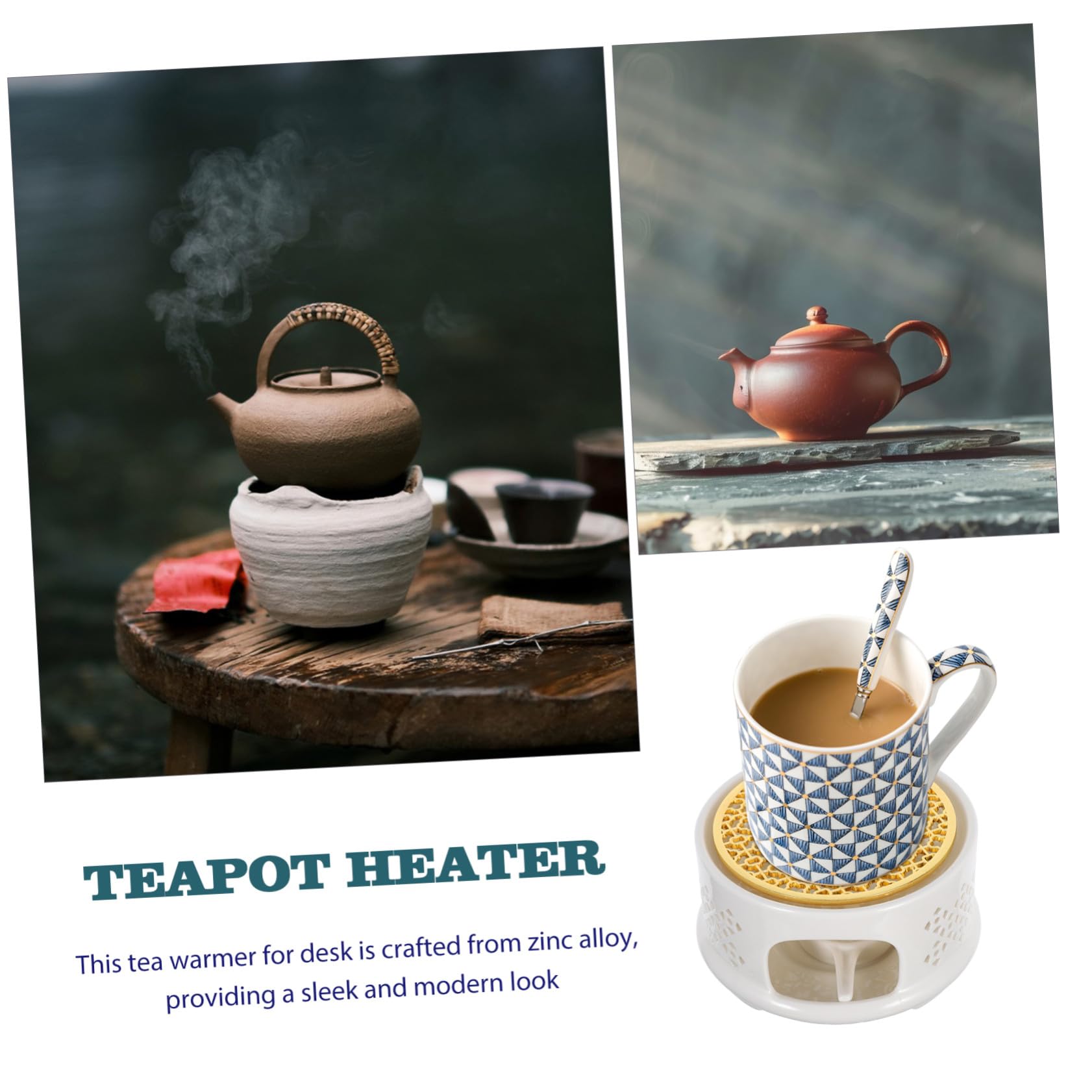 ERINGOGO Calentador de Tetera de Cerámica con Portavelas, Base Elegante para Mantener Caliente el Té en Oficina o Sala de Té
