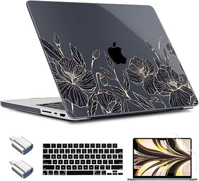 TWOLSKOO for MacBook Pro 16 inch Case M4 A3403 A3186 M3 A2991 M2 A2780 M1 A2485 2024-2021 Pro/Max, Plastic Hard Shell & Keyboard Cover & Type C Adapter & Screen Protector, Abstract Floral