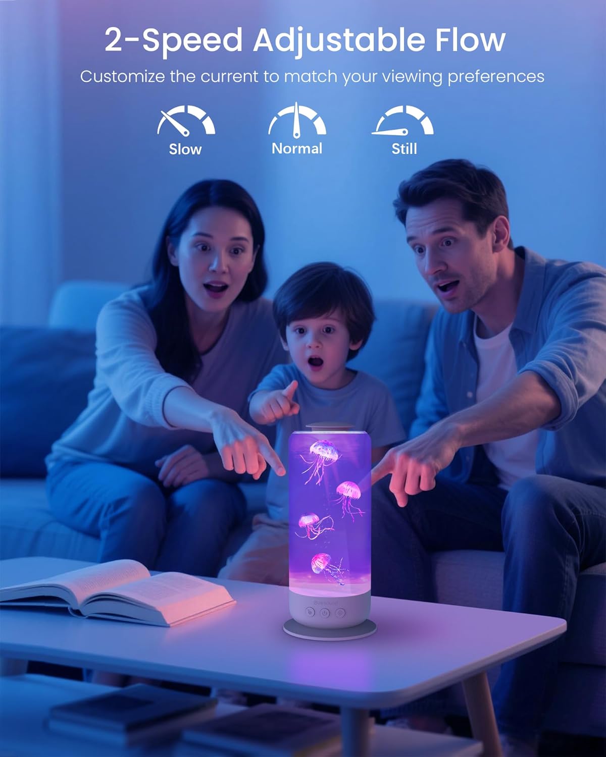 Jellyfish Lamp - 7 Color Changing LED Tank Aquarium Light, Mood Lamp for Home Office Bedroom Decor, 2 Lighting Modes for Relax/Sleep, Gift for Kids Teens Adults