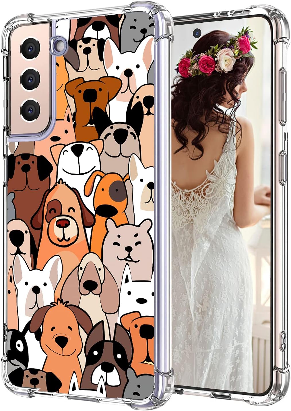 Compatible with Samsung Galaxy S21 5G 6.2 Inch Case 2021, Cats Dogs Pattern Design Full Body Protection Cover, Flexible Shockproof TPU Bumper Slim Clear Puppies Pets Cover, Cute Animals