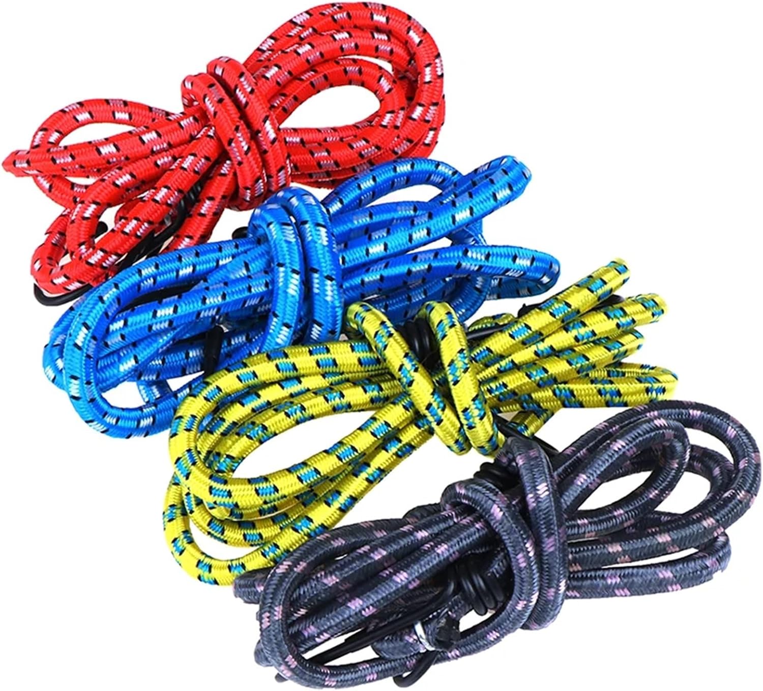 Small Bungee Cords 4pcs Heavy Duty 1.5m Bungee Cords with Hooks, Stretch Elastic Rope for Luggage Roof Rack & Bike Tie-Down